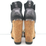 Jimmy Choo Neston Cork Wedge Sandals Snakeskin & Black Leather Size 38.5