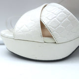 Prada Crocodile Print Crisscross Platform Sandals White Patent Leather Size 38