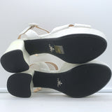 Prada Crocodile Print Crisscross Platform Sandals White Patent Leather Size 38