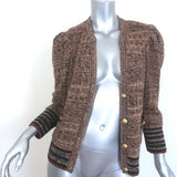 L'Agence Jenni Lurex Waffle Stitch Puff Sleeve Cardigan Brown/Copper Size Large