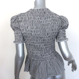 Reformation Aggie Gingham Smocked Peplum Top Black/White Size Large