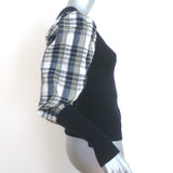 Veronica Beard Leila Plaid-Sleeve Sweater Navy Wool-Blend Size Small
