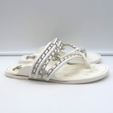 Chanel 19C CC Chain-Trimmed Crisscross Slide Sandals White Leather Size 38
