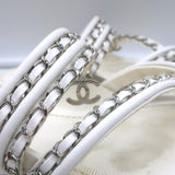 Chanel 19C CC Chain-Trimmed Crisscross Slide Sandals White Leather Size 38