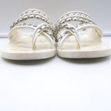 Chanel 19C CC Chain-Trimmed Crisscross Slide Sandals White Leather Size 38