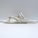 Chanel 19C CC Chain-Trimmed Crisscross Slide Sandals White Leather Size 38