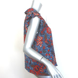 Ulla Johnson Ivette Ruffled Button-Up Blouse Blue/Red Floral Print Silk Size 10