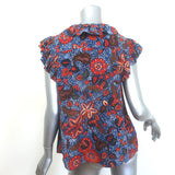 Ulla Johnson Ivette Ruffled Button-Up Blouse Blue/Red Floral Print Silk Size 10