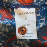 Ulla Johnson Ivette Ruffled Button-Up Blouse Blue/Red Floral Print Silk Size 10