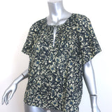 Ulla Johnson Sena Tie-Neck Top Navy Floral Print Size 10 Short Sleeve Blouse