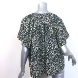 Ulla Johnson Sena Tie-Neck Top Navy Floral Print Size 10 Short Sleeve Blouse