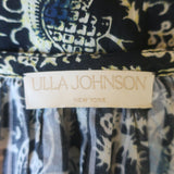 Ulla Johnson Sena Tie-Neck Top Navy Floral Print Size 10 Short Sleeve Blouse