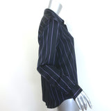 L'Agence Tyler Striped Button-Down Blouse Navy/Lilac Silk Satin Size Medium