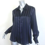 L'Agence Tyler Striped Button-Down Blouse Navy/Lilac Silk Satin Size Medium