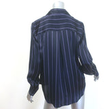 L'Agence Tyler Striped Button-Down Blouse Navy/Lilac Silk Satin Size Medium