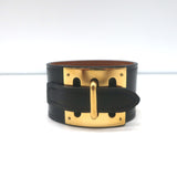 Hermes Intense Cuff Bracelet Black Leather Gold Hardware Size Small