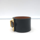 Hermes Intense Cuff Bracelet Black Leather Gold Hardware Size Small