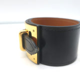 Hermes Intense Cuff Bracelet Black Leather Gold Hardware Size Small