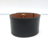 Hermes Intense Cuff Bracelet Black Leather Gold Hardware Size Small