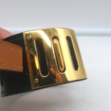 Hermes Intense Cuff Bracelet Black Leather Gold Hardware Size Small