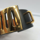 Hermes Intense Cuff Bracelet Black Leather Gold Hardware Size Small