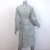 Isabel Marant Etoile Eulie Long Sleeve Smocked Dress Cream Printed Crepe Size 40