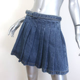 Self-Portrait Belted Pleated Denim Mini Skirt Dark Blue Size US 6