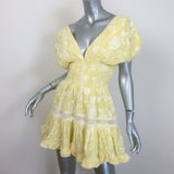 WAIMARI Paloma Smocked Embroidered Mini Dress Light Yellow Cotton Size Small