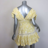 WAIMARI Paloma Smocked Embroidered Mini Dress Light Yellow Cotton Size Small