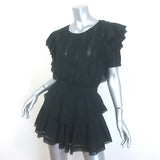 LoveShackFancy Natasha Ruffled Mini Dress Black Lace-Trim Swiss Dot Size Small