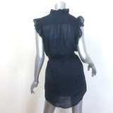 FRAME Lauren Belted Ruffled Mini Dress Navy Ramie Size Small