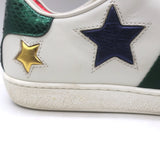 Gucci Ace Web Star Low Top Sneakers White & Metallic Leather Size 37