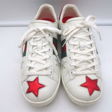 Gucci Ace Web Star Low Top Sneakers White & Metallic Leather Size 37