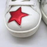Gucci Ace Web Star Low Top Sneakers White & Metallic Leather Size 37