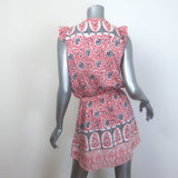 Bell Lola Tassel-Tie Mini Dress Red/White Floral Print Cotton-Silk Size Small