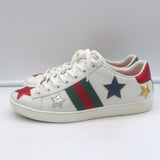 Gucci Ace Web Star Low Top Sneakers White & Metallic Leather Size 37
