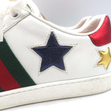 Gucci Ace Web Star Low Top Sneakers White & Metallic Leather Size 37