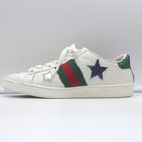 Gucci Ace Web Star Low Top Sneakers White & Metallic Leather Size 37
