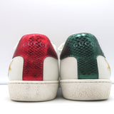 Gucci Ace Web Star Low Top Sneakers White & Metallic Leather Size 37