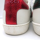 Gucci Ace Web Star Low Top Sneakers White & Metallic Leather Size 37