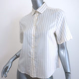 Christian Dior Striped Button-Up Shirt Cream Silk Size US 6 Short Sleeve Blouse