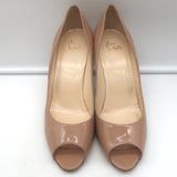 Christian Louboutin You You 85 Peep Toe Pumps Nude Patent Leather Size 41.5