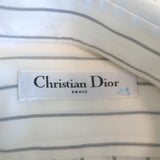 Christian Dior Striped Button-Up Shirt Cream Silk Size US 6 Short Sleeve Blouse