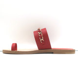 Chanel 19C CC Chain Toe-Strap Flat Slide Sandals Red Leather Size 37.5