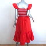 Cara Cara Ruby Smocked Midi Dress Red Cotton Size Small