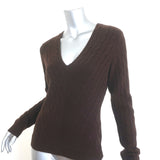Ralph Lauren Slim Fit Cashmere Cable Knit V-Neck Sweater Dark Brown Size Large