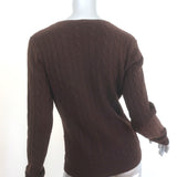 Ralph Lauren Slim Fit Cashmere Cable Knit V-Neck Sweater Dark Brown Size Large