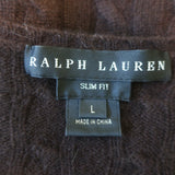 Ralph Lauren Slim Fit Cashmere Cable Knit V-Neck Sweater Dark Brown Size Large