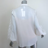 Oscar de la Renta Organza Flower-Trimmed Blouse Cream Silk Size 6 NEW