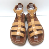 Celine Clea Triomphe Sandals Tan Crocodile-Stamped Leather Size US 8 NEW